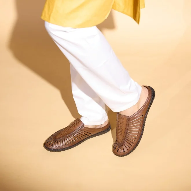 Men Tan Ethnic Slip Ons
