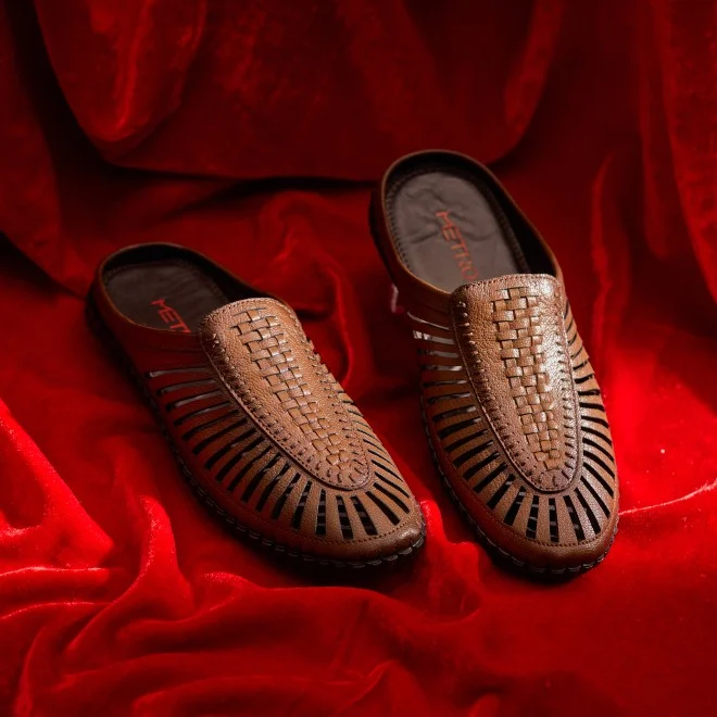 Men Tan Ethnic Slip Ons